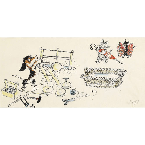 HANS) FIS (EIGTL. FISCHER : Pitschi, Bello, Mauli und Ruli mit Katzenk�rbchen (DOBIASCHOFSKY AUKTIONEN AG)