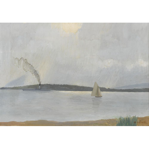 EUGENE LOUIS MARTIN : Genferseepartie mit Dampfschiff und Segelboot (DOBIASCHOFSKY AUKTIONEN AG)