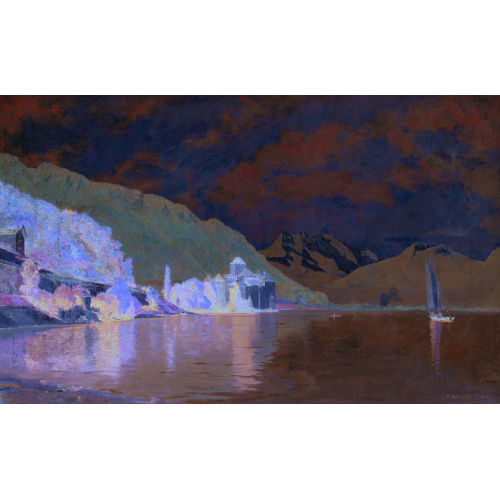 FRAN�OIS BOCION : Le ch�teau Chillon vu du bord du lac (DOBIASCHOFSKY AUKTIONEN AG)
