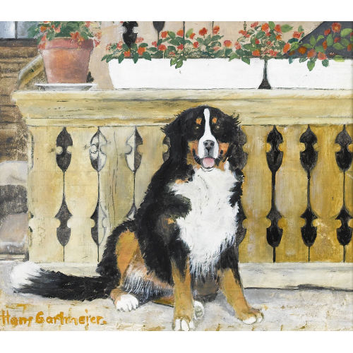 HANS GARTMEIER : Berner Sennenhund vor Bauernhof (DOBIASCHOFSKY AUKTIONEN AG)