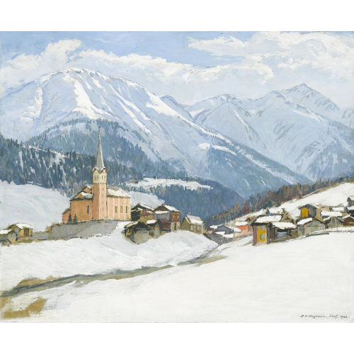 HENRI EDOUARD HUGUENIN-VIRCHAUX : Ansicht von Fiesch im Winter (DOBIASCHOFSKY AUKTIONEN AG)