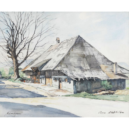 PIERRE CHATILLON : Bauernhaus im Winter unter sonnigem Himmel (DOBIASCHOFSKY AUKTIONEN AG)