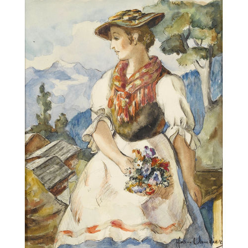 HANS VAUTIER : 'Walliser Bergm�dchen mit Blumen' (DOBIASCHOFSKY AUKTIONEN AG)