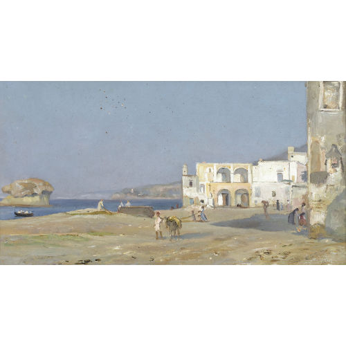LEON BERTHOUD : Italienische K�stenpartie mit Figurenstaffage (DOBIASCHOFSKY AUKTIONEN AG)