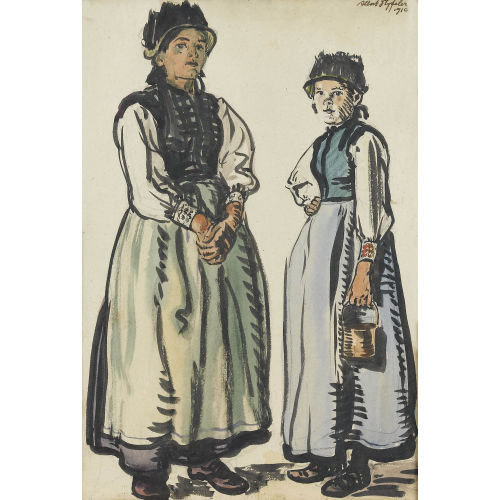 ALBERT NYFELER : Zwei stehende L�tschentaler Trachtenfrauen (DOBIASCHOFSKY AUKTIONEN AG)