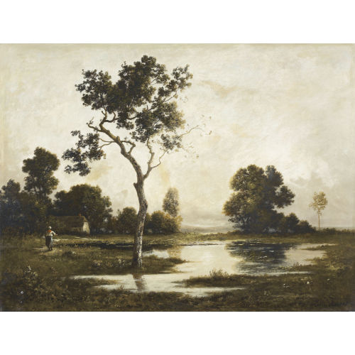 LEON RICHET : Landschaft mit B�uerin und Teich (DOBIASCHOFSKY AUKTIONEN AG)