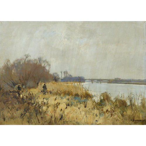 PIERRE EMMANUEL EUGENE DAMOYE : Maler an der Seine mit der Br�cke von Argenteuil (DOBIASCHOFSKY AUKTIONEN AG)