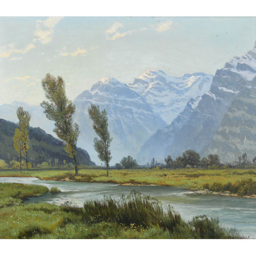 JAKOB EDWIN BACHMANN : Landschaft mit Fluss (DOBIASCHOFSKY AUKTIONEN AG)