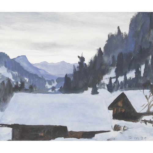 RUDOLF M�LLER : Winterliche Gebirgslandschaft mit Chalets (DOBIASCHOFSKY AUKTIONEN AG)