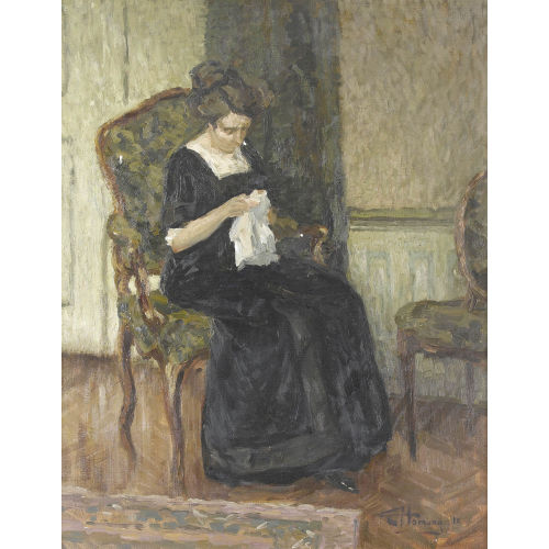CHARLES EMILE HORNUNG : Sitzende Frau am Sticken (DOBIASCHOFSKY AUKTIONEN AG)