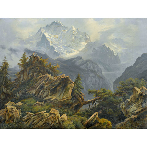 ARNOLD JENNY : Wanderer bei Felssporn vor dem Jungfraumassiv (DOBIASCHOFSKY AUKTIONEN AG)