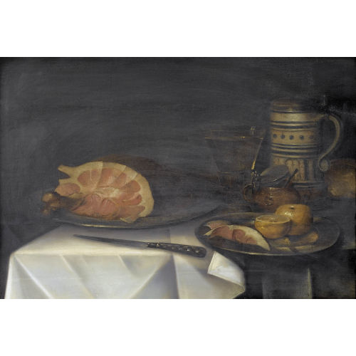 ALEXANDER ADRIAENSSEN : Stillleben mit Schinken, Pampelmuse und Kelchglas (DOBIASCHOFSKY AUKTIONEN AG)