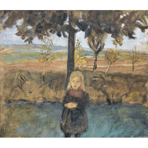 PAULA MODERSOHN-BECKER : Stehendes M�dchen unter Baum vor Landschaft (DOBIASCHOFSKY AUKTIONEN AG)