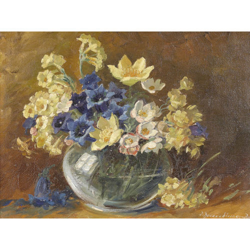 OLGA DERENDINGER-ROUX : Stillleben mit Enzianen, Schl�sselblumen und Anemonen (DOBIASCHOFSKY AUKTIONEN AG)