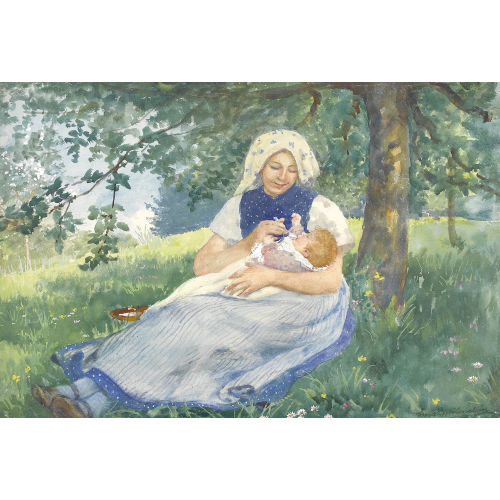 ERNST BREITENSTEIN : B�uerin mit Kleinkind im Schatten eines Baumes (DOBIASCHOFSKY AUKTIONEN AG)