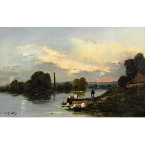 JACQUES HENRY DELPY : Flussuferpartie mit W�scherinnen (DOBIASCHOFSKY AUKTIONEN AG)