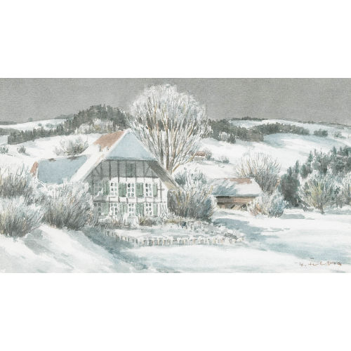 WALTER) FELBRA (EIGTL. FELLER-BRAND : Winterliche Landschaftspartie mit stattlichem Bauernhof (DOBIASCHOFSKY AUKTIONEN AG)