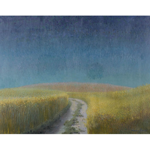 MARCUS JACOBI : Kornfeld mit Weg unter blauem Himmel (DOBIASCHOFSKY AUKTIONEN AG)