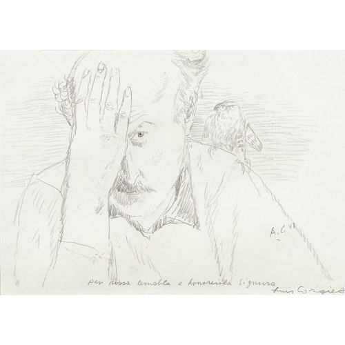 ALOIS CARIGIET : Selbstbildnis mit Falke auf der Schulter (DOBIASCHOFSKY AUKTIONEN AG)