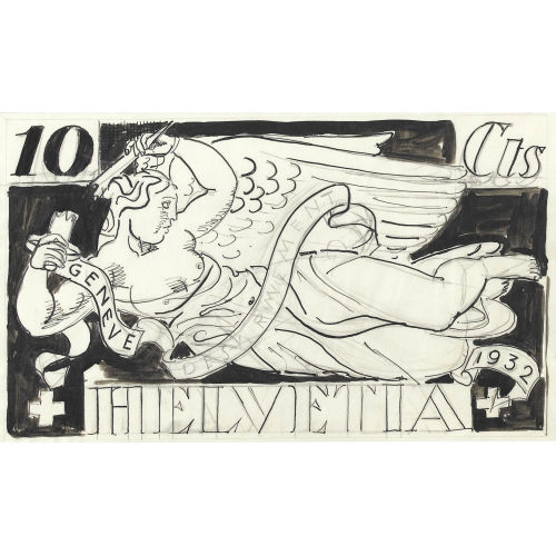 MAURICE BARRAUD : Briefmarkenentwurf Helvetia 1932 (DOBIASCHOFSKY AUKTIONEN AG)