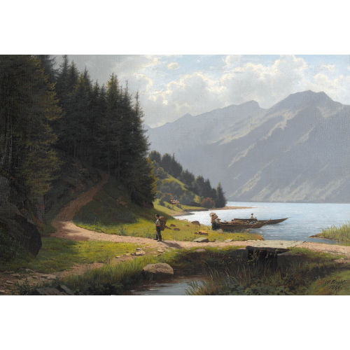 WILHELM BERNHARD BENTELI : Berner Oberl�nder Seeuferpartie mit Figurenstaffage (DOBIASCHOFSKY AUKTIONEN AG)