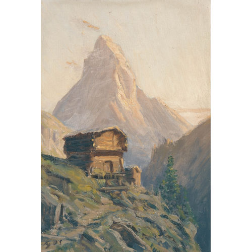 ALBERT GOS : Alp mit Walliser Stadel vor Matterhorn (DOBIASCHOFSKY AUKTIONEN AG)