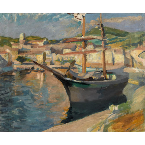 MAURICE DENIS : Hafenpartie mit Segelboot in s�dlicher Stadt (DOBIASCHOFSKY AUKTIONEN AG)