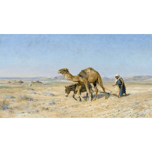 EUGENE ALEXIS GIRARDET : Steppenlandschaft mit Beduine und Dromedar (DOBIASCHOFSKY AUKTIONEN AG)
