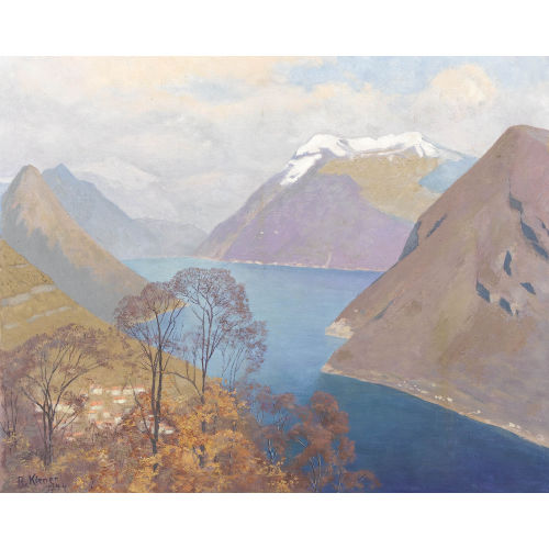 ROBERT KIENER : Herbstliche Tessiner Landschaft mit Luganersee (DOBIASCHOFSKY AUKTIONEN AG)