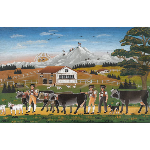 ERICH STAUB : Appenzeller Landschaft mit Alpabzug und Touristen (DOBIASCHOFSKY AUKTIONEN AG)