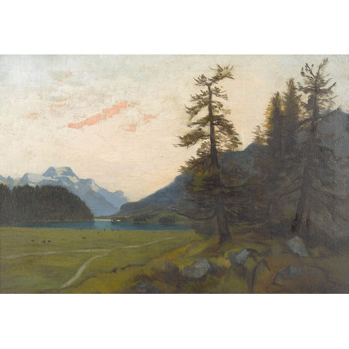 EDOUARD METTON : Engadiner Landschaft mit Piz la Margna und Silsersee (DOBIASCHOFSKY AUKTIONEN AG)
