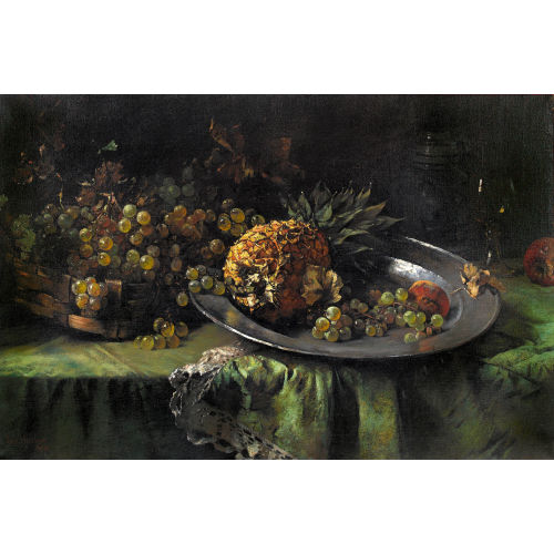 CARL GUSTAV HERRMANN : �ppiges Stillleben mit Ananas und Trauben (DOBIASCHOFSKY AUKTIONEN AG)