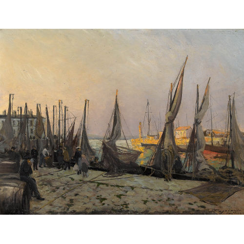 EMILE CAGNIART : Hafenpartie mit Figuren (DOBIASCHOFSKY AUKTIONEN AG)