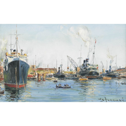 BERTO FERRARI : Hafen von Genua mit Dampfschiffen (DOBIASCHOFSKY AUKTIONEN AG)