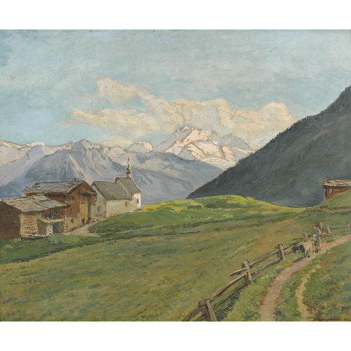 HENRI EDOUARD HUGUENIN-VIRCHAUX : 'Le soir � la Riederalp' (DOBIASCHOFSKY AUKTIONEN AG)