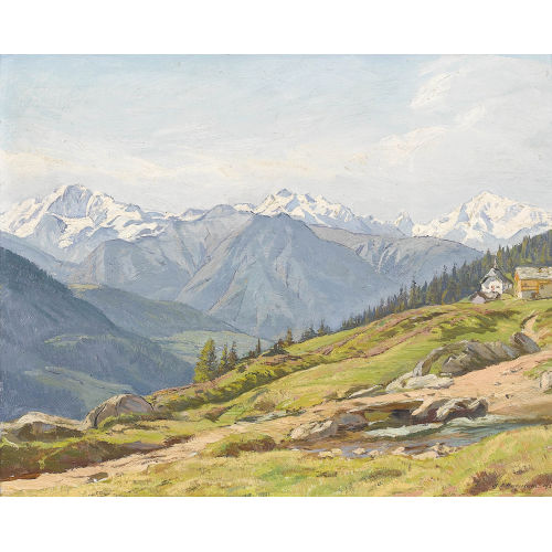 HENRI EDOUARD HUGUENIN-VIRCHAUX : Sommerliche Ansicht der Bettmeralp mit Weisshorn (DOBIASCHOFSKY AUKTIONEN AG)