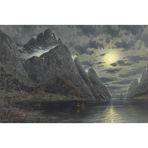 OLAF PETERSEN : Ansicht des Handangerfjordes bei Mondschein (DOBIASCHOFSKY AUKTIONEN AG)