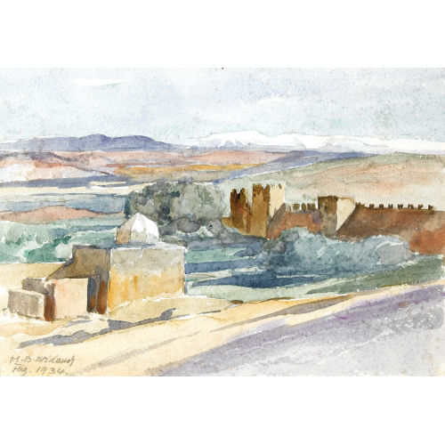 HANS BEAT WIELAND : Marokkanische Landschaftspartie mit Stadtmauer (DOBIASCHOFSKY AUKTIONEN AG)