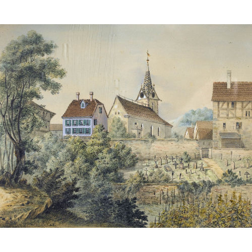 JAKOB EGGLI : Ansicht von Laufen mit Kirche und H�usergruppe (DOBIASCHOFSKY AUKTIONEN AG)