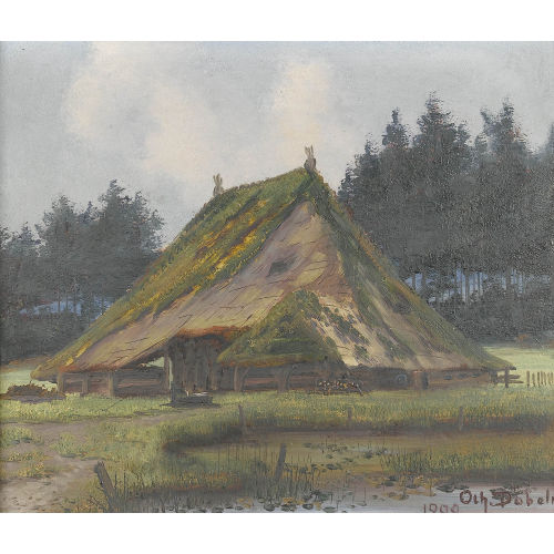 JOHANN OTHMAR D�BELI : Aargauer Strohhaus bei einem Weiher (DOBIASCHOFSKY AUKTIONEN AG)