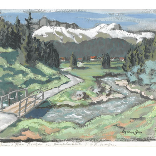 FRED STAUFFER : Sommerliche Gebirgslandschaft mit Bach (DOBIASCHOFSKY AUKTIONEN AG)