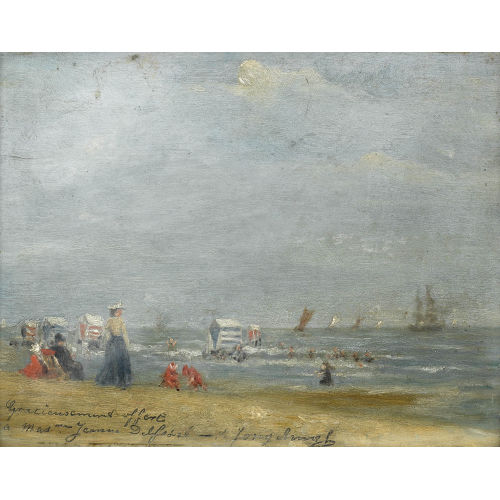 JOHAN (JEAN) BARTHOLD JONGKIND : Strandpartie mit Figurenstaffage (DOBIASCHOFSKY AUKTIONEN AG)
