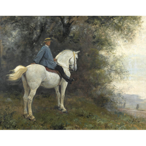 RUDOLF KOLLER : Reiter mit Schimmel am Ufer des Z�richsees (DOBIASCHOFSKY AUKTIONEN AG)