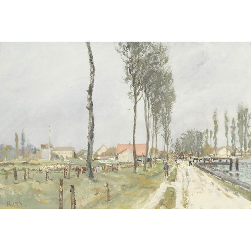 RUDOLF M�LLER : Landschaftspartie im Seeland mit kanalbegleitender Allee (DOBIASCHOFSKY AUKTIONEN AG)
