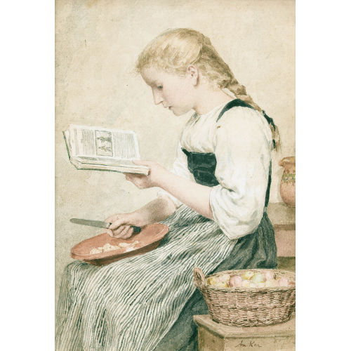 ALBERT ANKER : Sitzendes lesendes M�dchen mit �pfeln (DOBIASCHOFSKY AUKTIONEN AG)