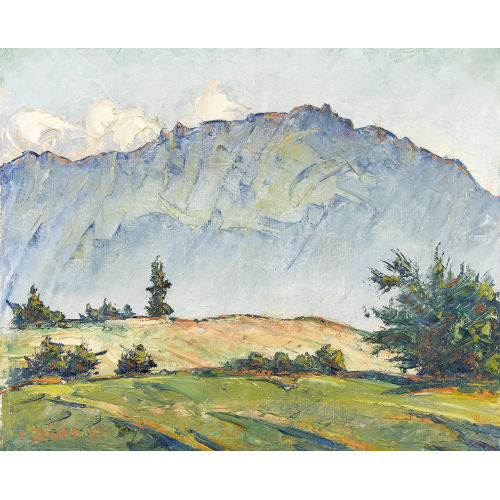 LOUIS D�RR : Sonnige Gebirgspartie mit Alp und Bergkette (DOBIASCHOFSKY AUKTIONEN AG)