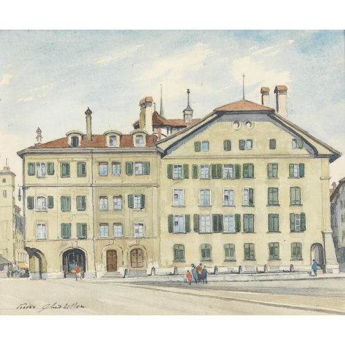 PIERRE CHATILLON : Der Casinoplatz in Bern mit Figurenstaffage (DOBIASCHOFSKY AUKTIONEN AG)