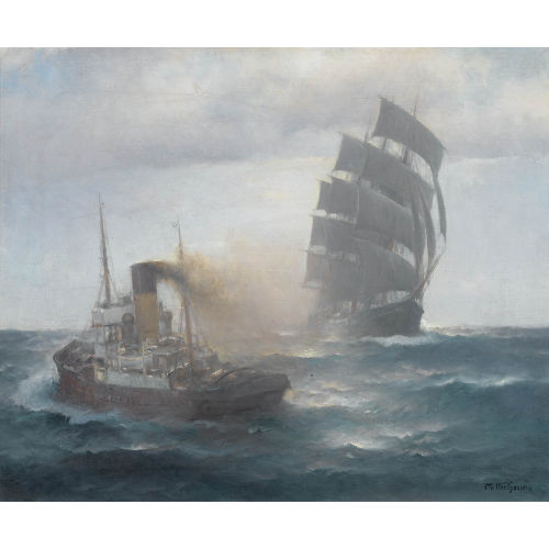 FRANZ JOHANN M�LLER-GOSSEN : Dampfschlepper und Vollschiff auf hoher See (DOBIASCHOFSKY AUKTIONEN AG)