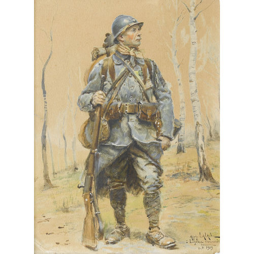 ALPHONSE LALAUZE : Stehender Soldat mit Gewehr in einem Birkenwald (DOBIASCHOFSKY AUKTIONEN AG)