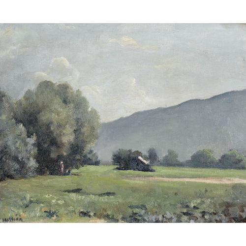 EMILE BRESSLER : Sommerliche Landschaftspartie mit Figurenstaffage (DOBIASCHOFSKY AUKTIONEN AG)